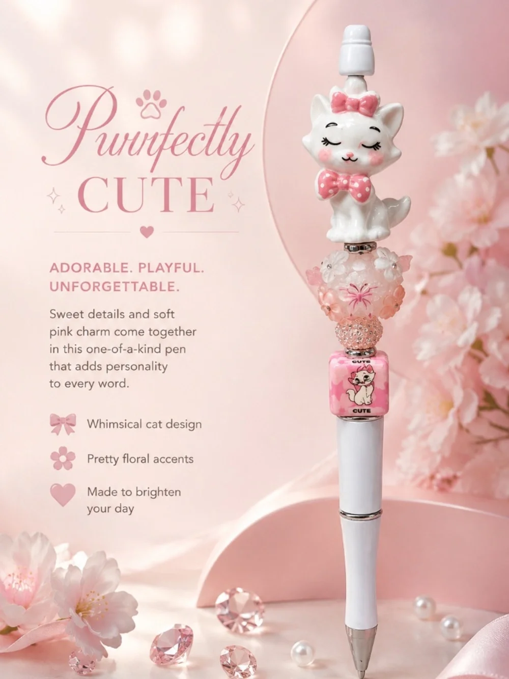 Blushing Kitty Blooms Pen